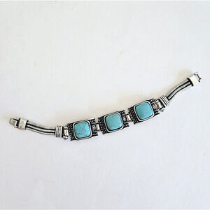 Faux Turquoise Bracelet Blue Stone Silvertone Southwestern Aztec Boho Tribal NEW